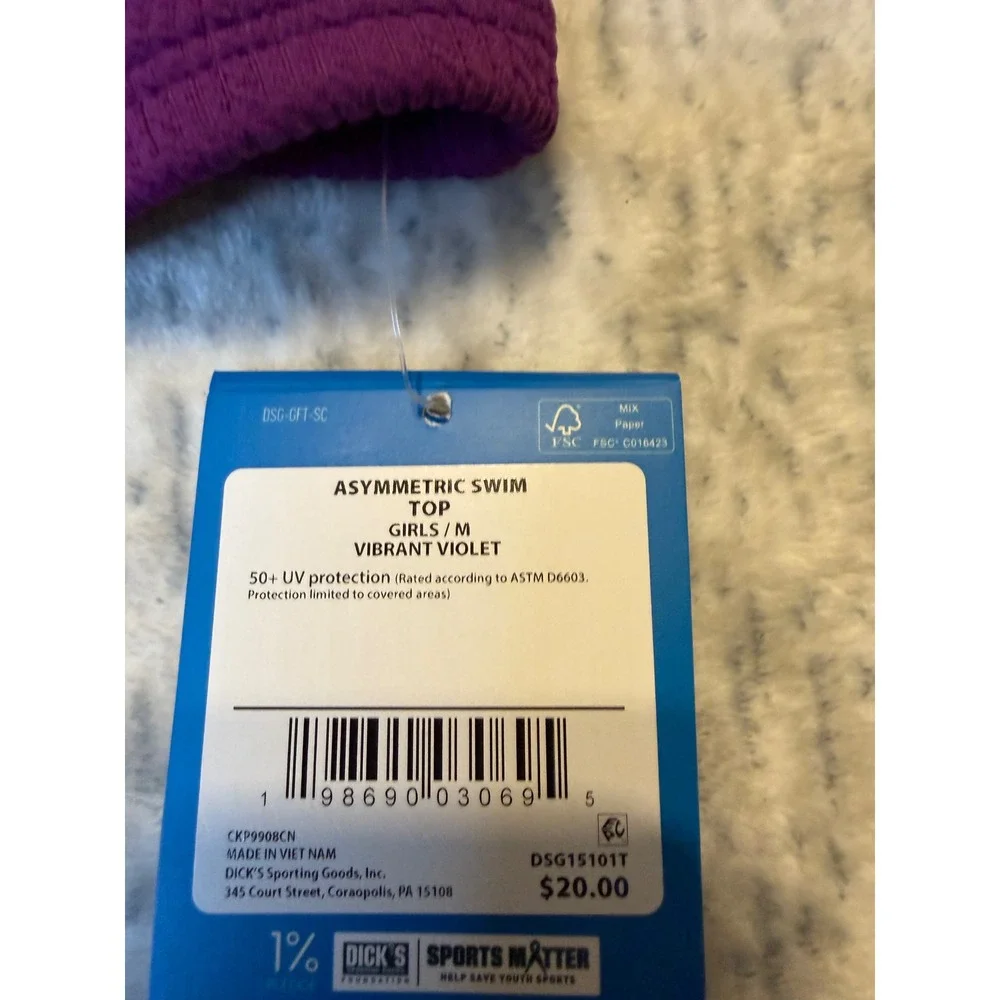 DSG Girls Asymmetric Swim Top Vibrant‎ Violet UV Protection Size Medium NWT